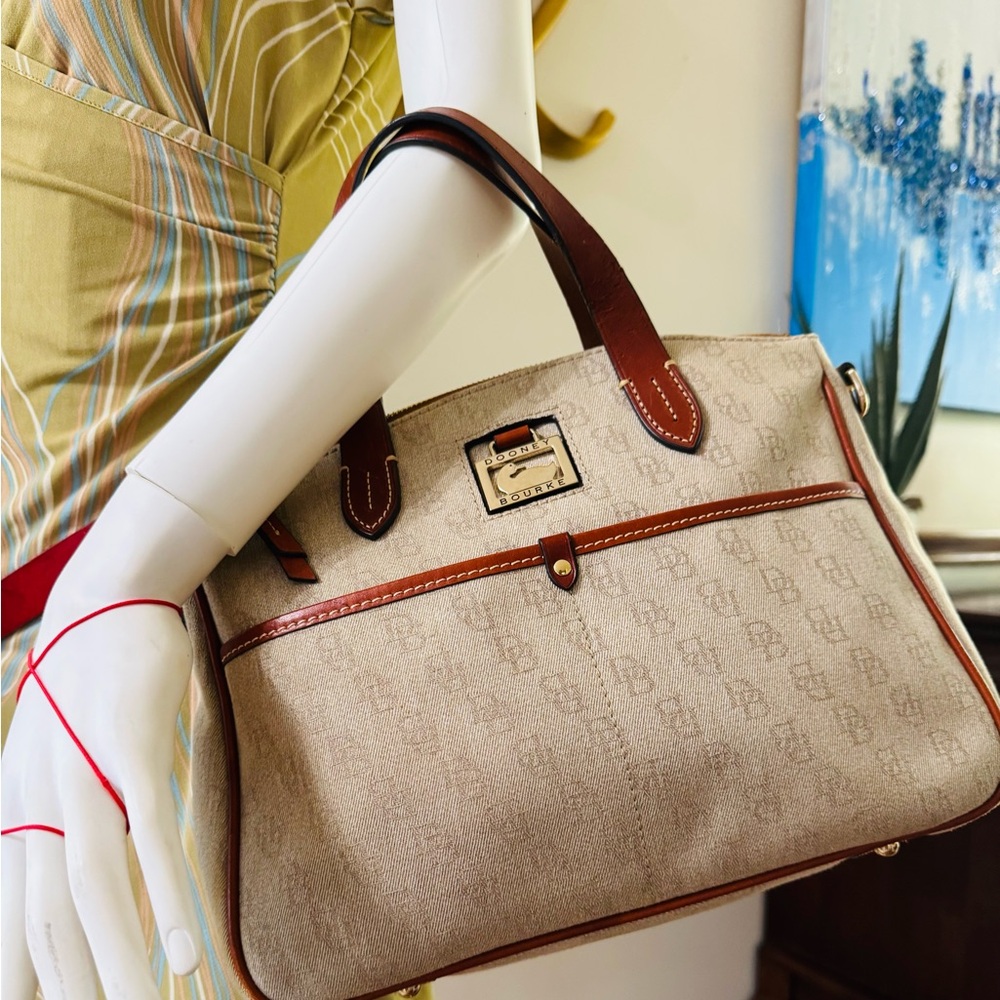 Dooney & Bourke Cream and Brown Satchel with Elegant Leather Accents